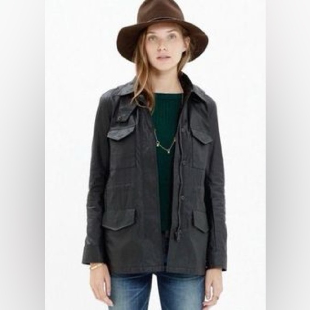 Size small Madewell Oil Coated Roadtrip Hooded Utility Jacket